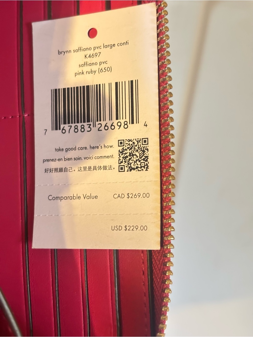 kate spade Pink Ruby Saffiano Zip-Around Wallet - like new - Picture 7 of 7